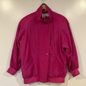 Vintage 80s Bernardo Silk Windbreaker – Hot Pink – Quilted Bomber – Small